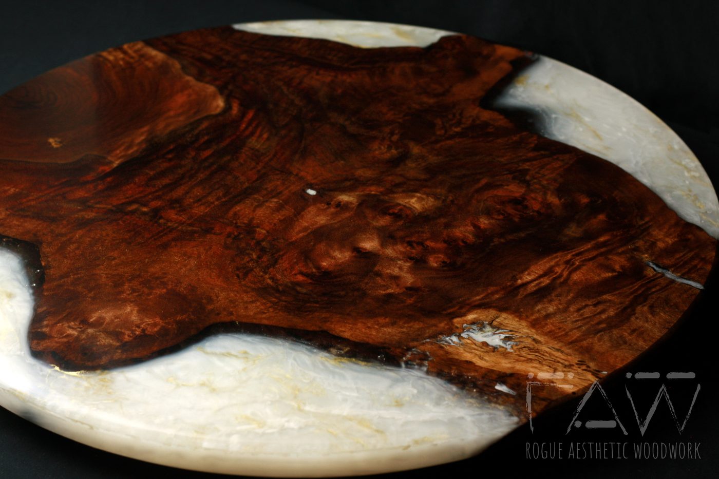 Walnut Lazy Susan, Swirling White